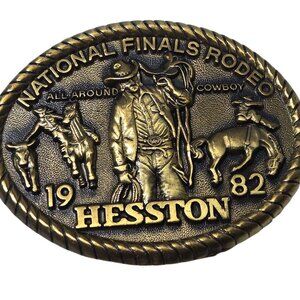 1982 Hesston Belt Buckle National Finals Rodeo All Around Cowboy Vintage NFR